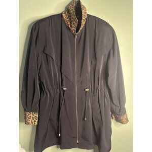 Women’s L Black Animal Print Jacket Y2K Old Money Academia Fall Cozy Comfy